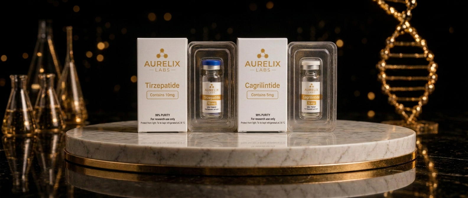 Metabolic Prime Stack — Tirzepatide 10 mg + Cagrilintide 5 mg — balenie a ampulka AURELIX LABS