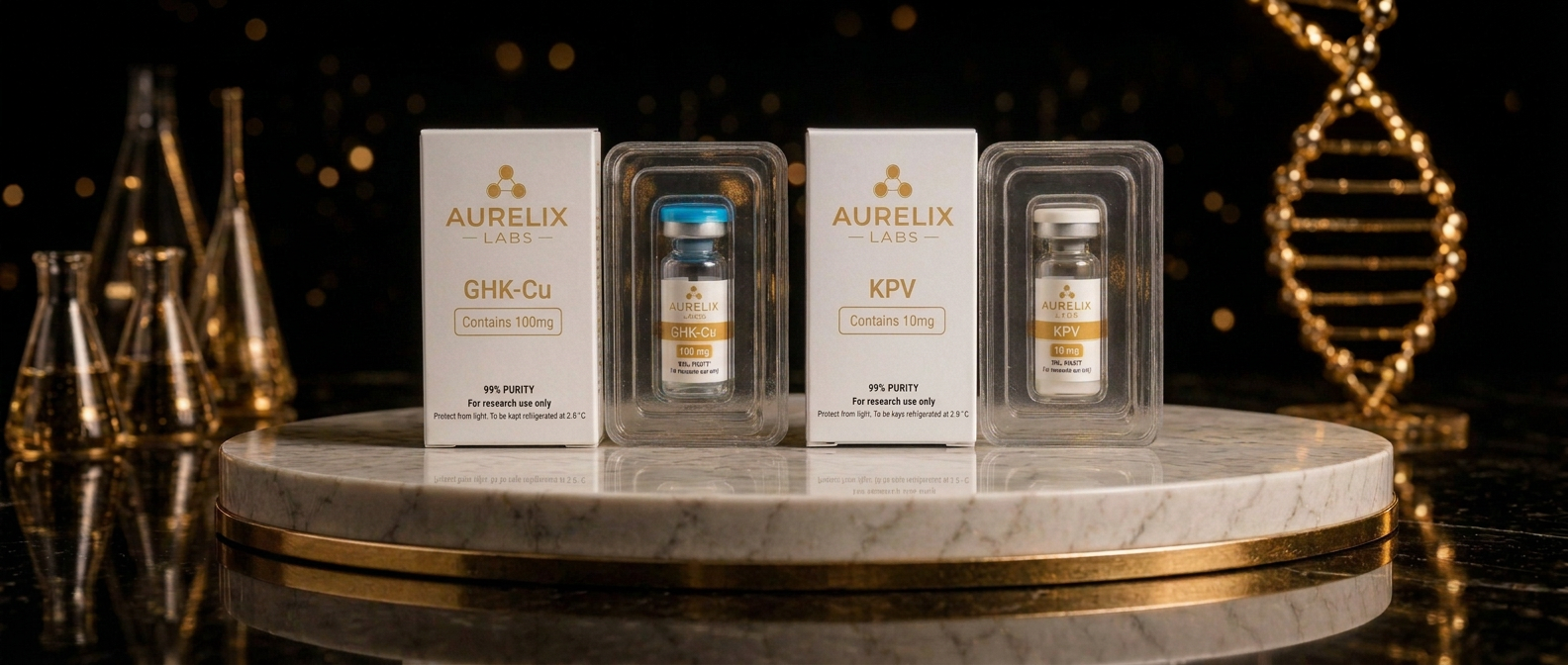 Renew Stack — GHK-Cu 100 mg + KPV 10 mg — balenie a ampulka AURELIX LABS